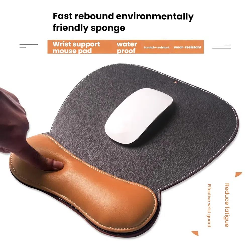 Ergonomiczna podkładka pod mysz z podparciem nadgarstka, skórzana podkładka pod mysz do laptopów, antypoślizgowa, do domu, pracy, biura, gier (A)