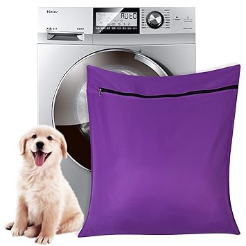 Auxsoul 1 Pack Pet Laundry Bag, Stops Pet Hair Blocking The Washing Machine, Big Size Wash Bag Ideal for Dog Cat Horse, Hair Remover Safely(6070cm)(Purple)