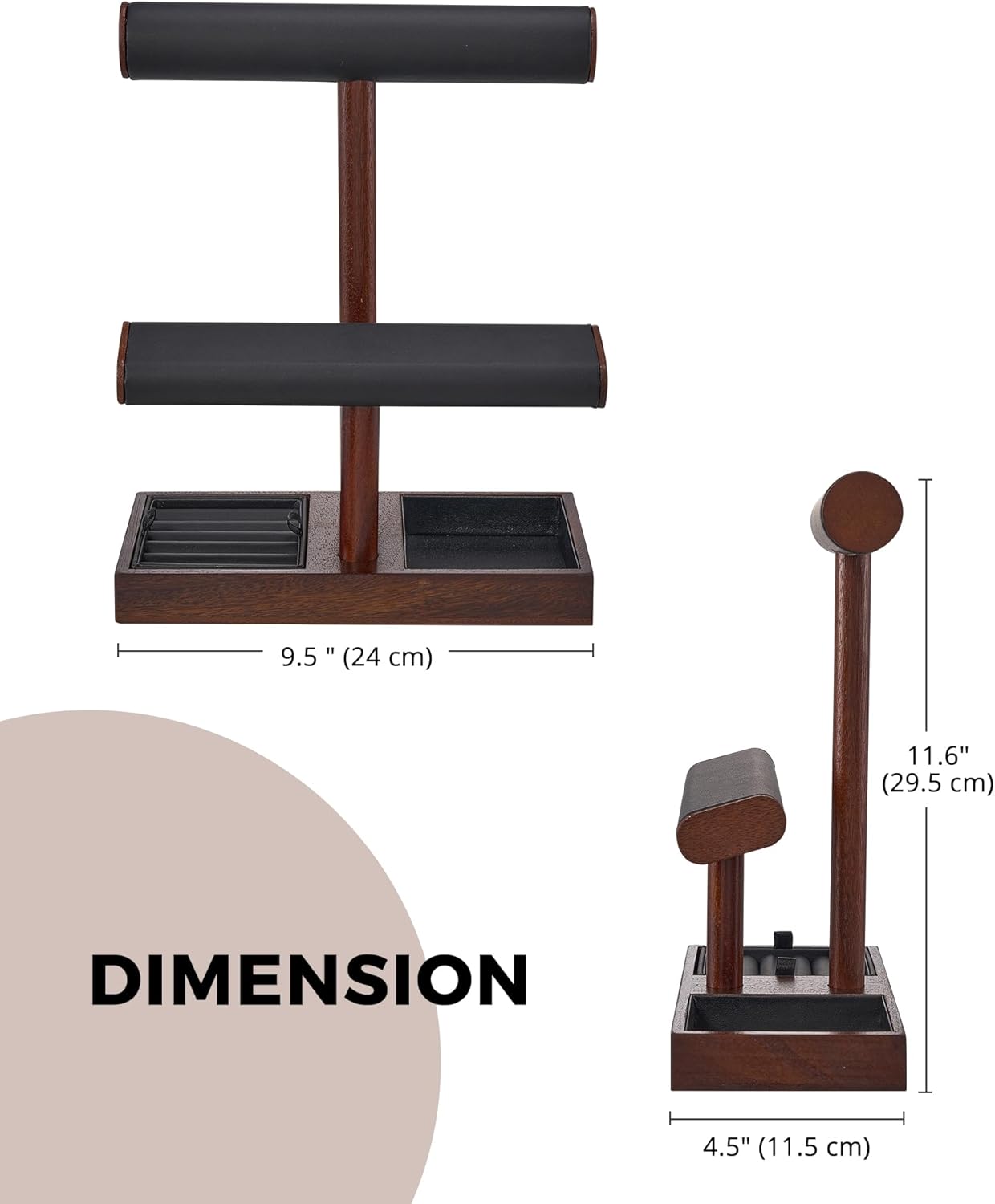 ProCase Watch Holder Stand for Men, Valentine’s Day Gift for Him Dad Father Boyfriend, Wood Jewelry Display Rack, Necklace Hanger Organizer for Chains Bracelets Rings -Brown - Image 7