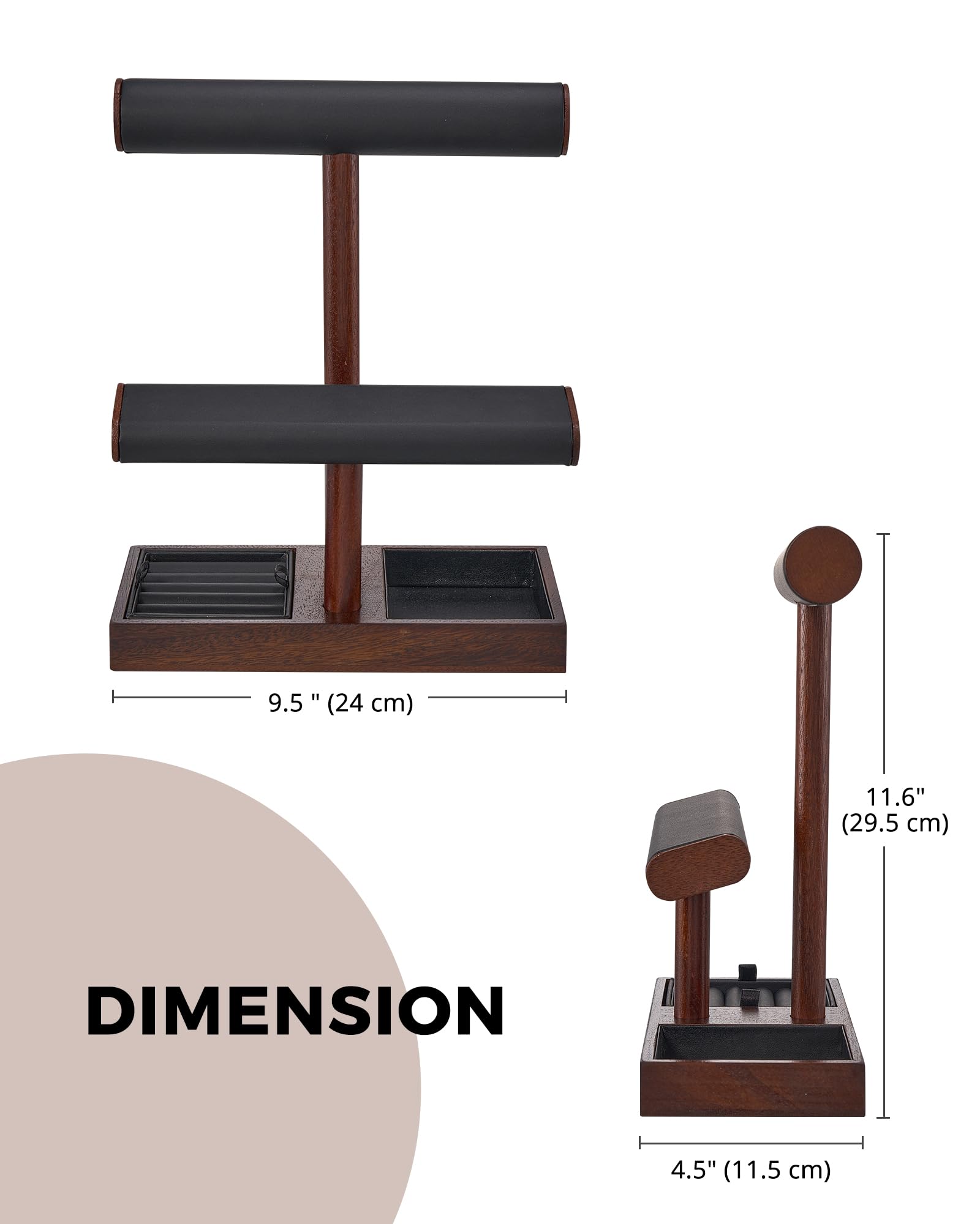 ProCase Support Montre en Bois, Présentoir Bijoux Homme à 2 Niveaux pour Montres, Bracelets, Chaînes et Bagues