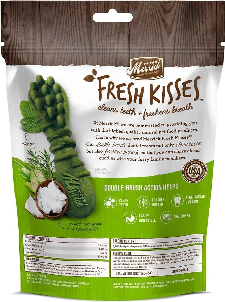 Merrick Fresh Kisses Coconut + Botanical Oils Dental Dog Treats for Small Dogs, 36 Brushes (Pack of 4)