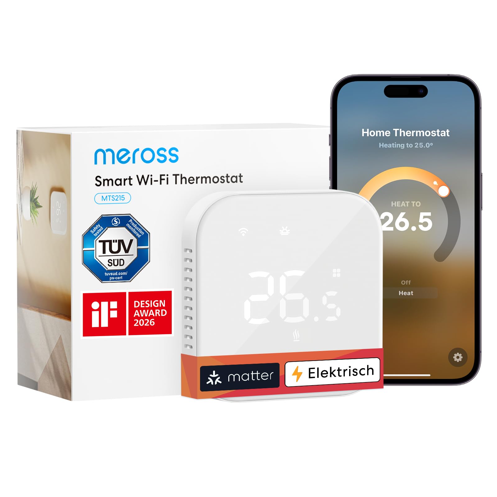 Meross Matter Electric WiFi Underfloor Heating Thermostat, WiFi Thermostat Compatible with HomeKit, Home Assistant, Alexa and Google Home, Supports Voice Control and Timer Functions ClimatePartner certified