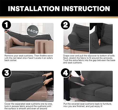 Miniatura 7 de PrinceDeco - Funda elástica y suave de 4 piezas para sofá, lavable, 3 fundas para cojines separados, protector elástico para niños y mascotas, funda