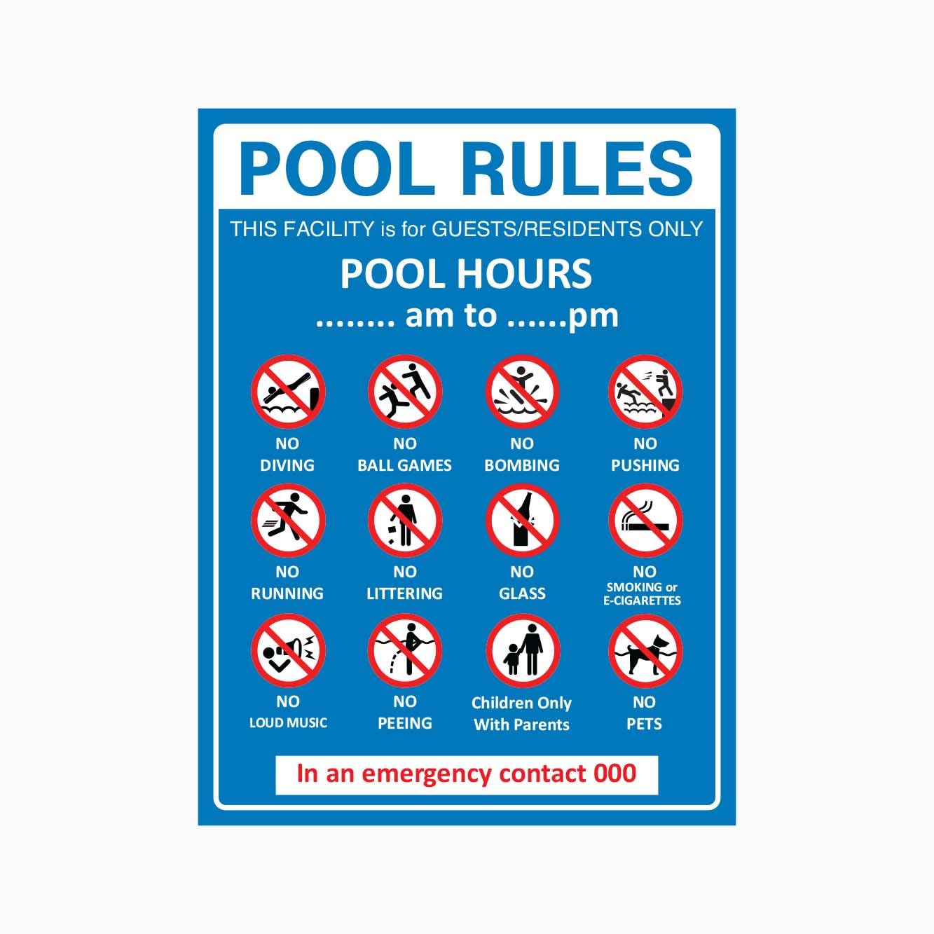 POOL RULES GUESTS AND RESIDENTS ONLY AND POOL HOURS Sign Residential Metal Tin Sign 8 x 12 inch for Industrial & Commercial Series