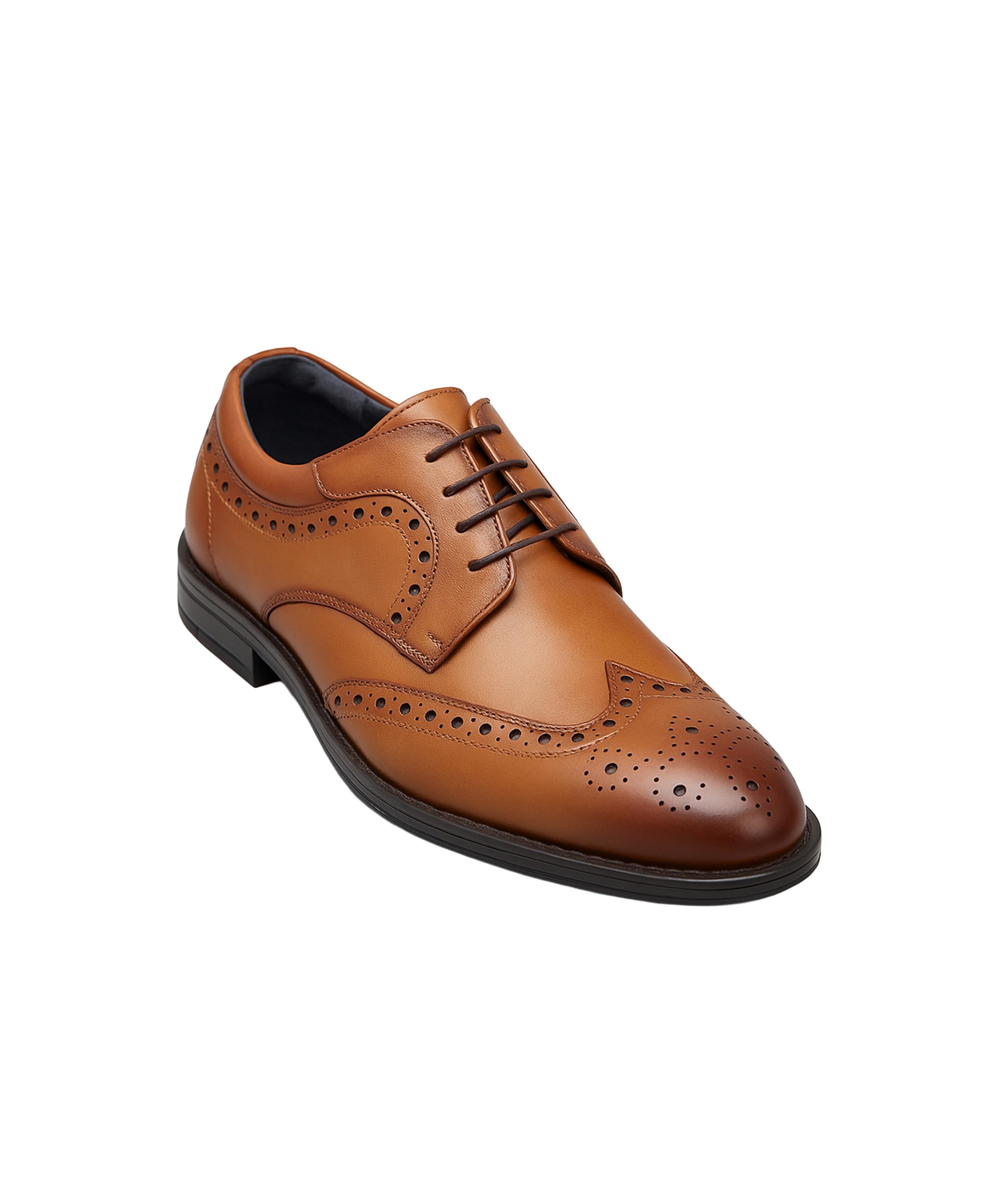 Męskie skórzane buty typu wingtip brogue derby jasnobrązowe formalne ślubne sznurowane buty do sukienki