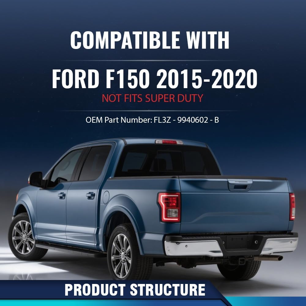 PIT66 Tailgate Molding Assembly, Compatible with 2015-2020 Ford F150 (NOT Fit Super Duty), Flexible Tailgate Cap Pad Molding Trim with Release Button,FL3Z-9940602-B, FL3Z9940602B