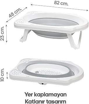 Lirazon Bebek Küveti 4'lü Set Katlanabilir Bebek Yıkama Küvet Kova Maşrapa File Yer Kaplamayan Tasarım