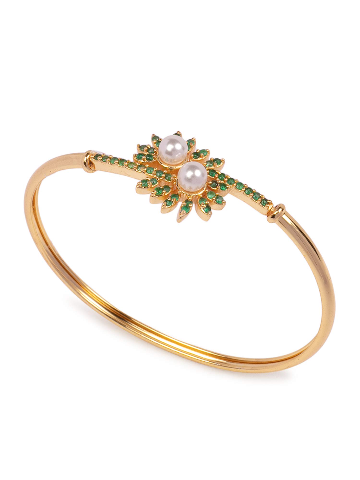 ZAVERI PEARLS Shimmering Green Cubic Zirconia & Pearls Contemporary Style Kada For Women-ZPFK9481 (B084L9FP66) Amazon Price History, Amazon Price Tracker