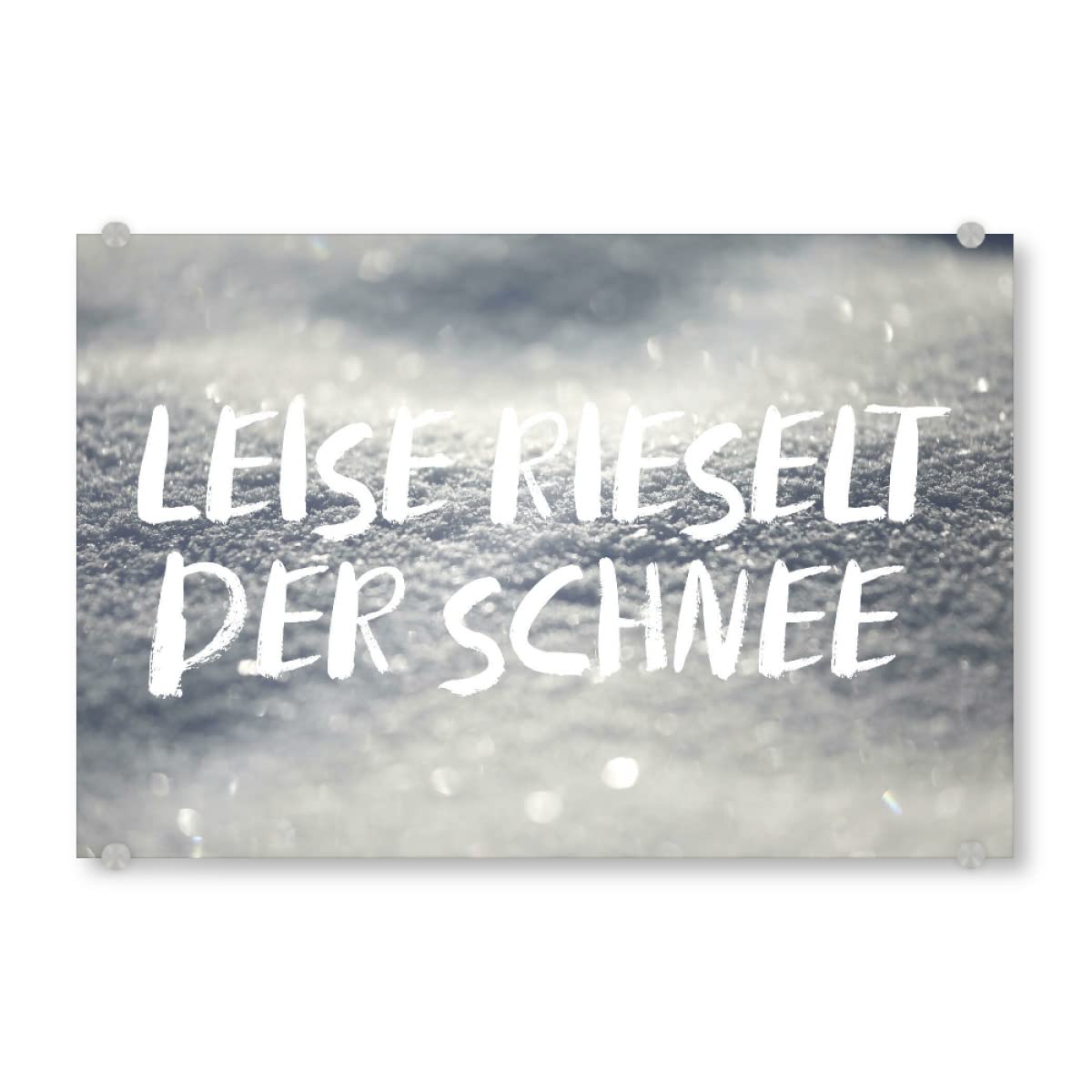 artboxONE Acrylglasbild 60x40 cm Typografie Leise rieselt der Schnee - Bild Schnee Bokeh glitzernd