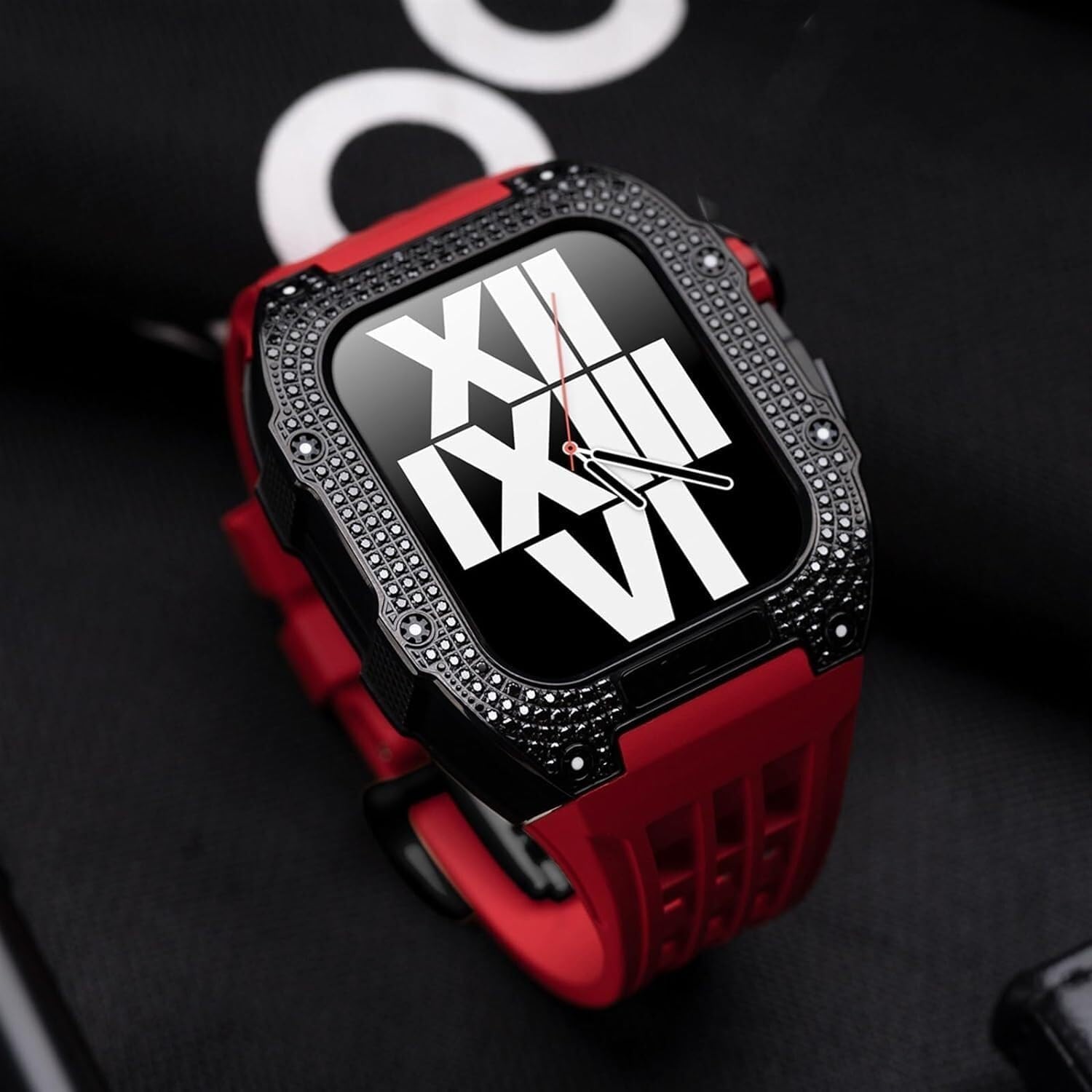 MXCERH Luxury Titanium Metal Watch Case+Fluoride Rubber Watch Band Modification Kit，For Series 8 7 6 4 SE 5 44mm 45mm Metal Case Rubber Strap Replacement