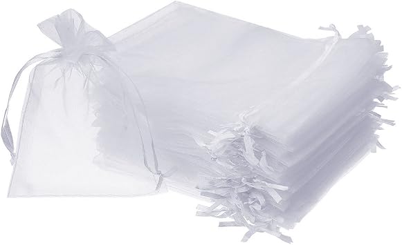 Boshen 100/200 PCS هدية الأورجانزا الحلوى أكياس شير شبكة مجوهرات الحقائب الرباط السائبة لحفلات الزفاف تفضل عيد الميلاد 3 "x4" 4 "X 6" 5 "x7" 3 "X 4" 100 PCS، أبيض