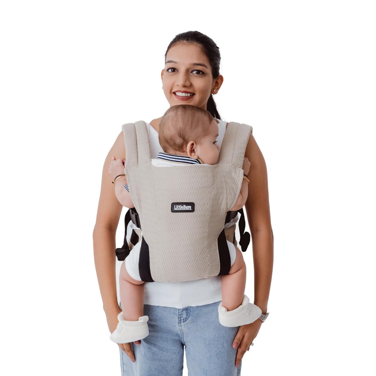 LittleBum Lite Khaki Handsfree Baby Carrier - Comfortable Front & Back Baby Carry for 4-12 Month Old Upto 10 kg – Adjustable Straps, Breathable Fabric, Memory Foam Head Support