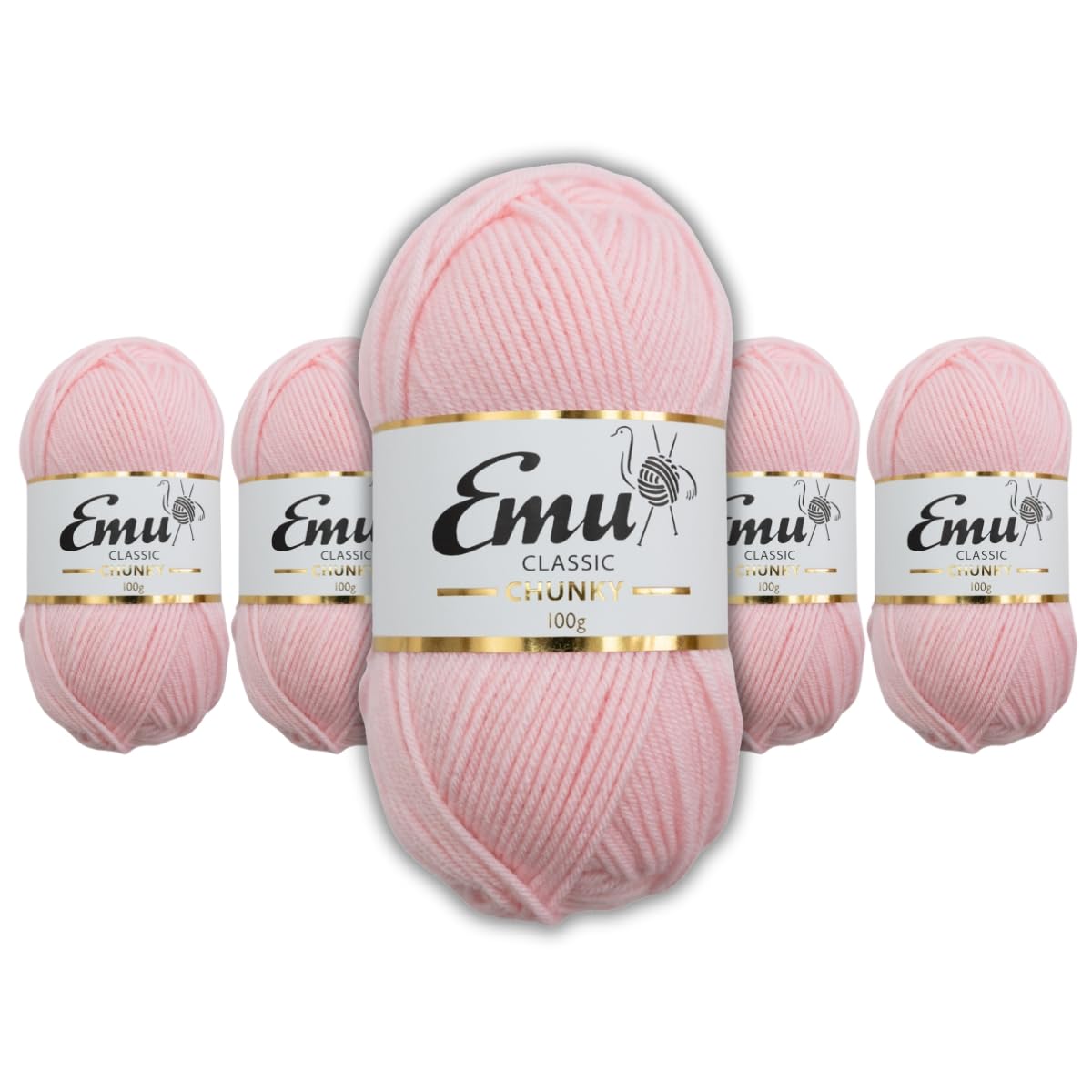 Emu Classic Chunky Acrylic Yarn 100g Balls 164m, Pack of 5, Pink - 151