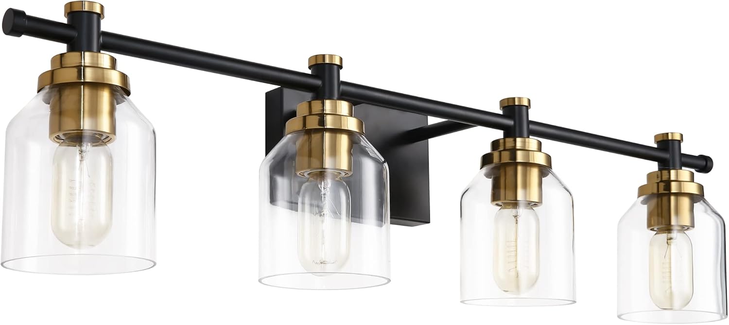 SOLFART Vintage Vanity Light Over Mirror Wall Sconce Bathroom Light Fixtures Black Brass Wall Lighting Bath Light Over Vanity Black And Brass 4 lights