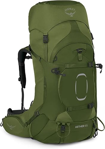 Osprey Aether 65L Mochila de mochilero para hombre, color verde mostaza ajo, SM, ajuste extendido