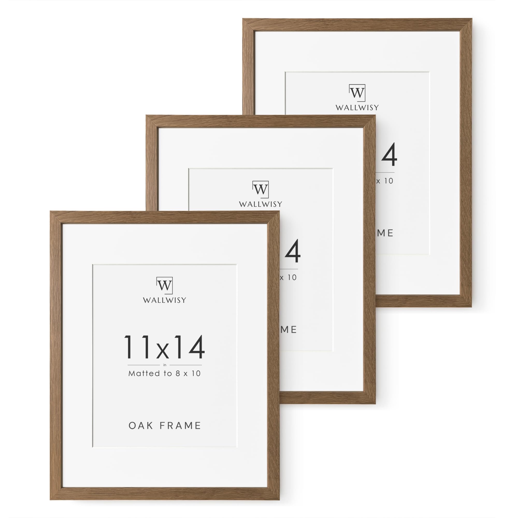 Photo 1 of 11x14 Picture Frame, 11 x 14 Solid Oak Photo Frame with Mat to 8x10, 14 x 11 Wooden Frames for Wall, 11x14 Natural Oak Wood Frame, (Walnut Set of 3)