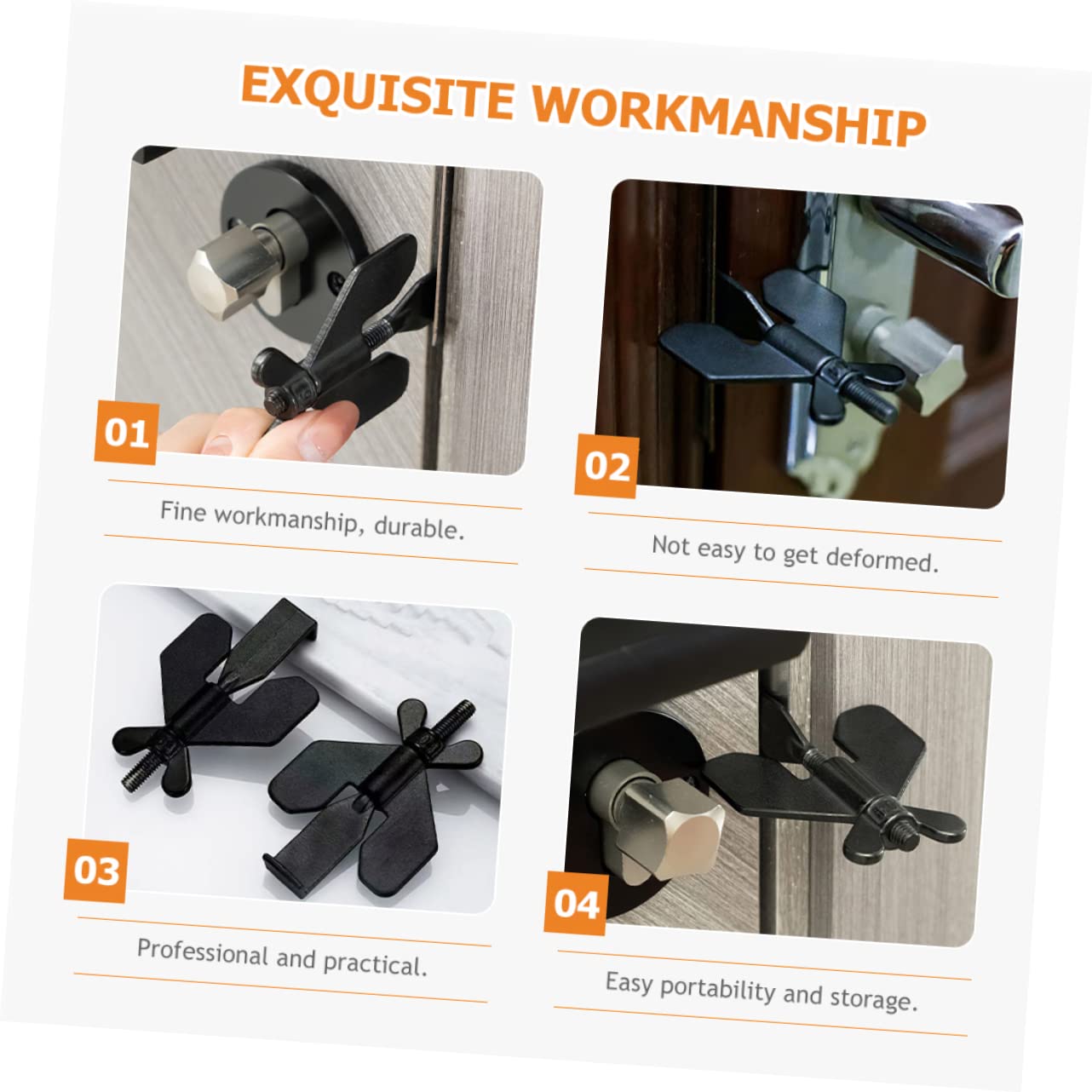 4pièces Verrou De Porte Portable Dispositif De Sécurité Domestique Butée De Porte Anti-intrusion Installation Sans Perçage Pour Voyage Et Usage Domestique