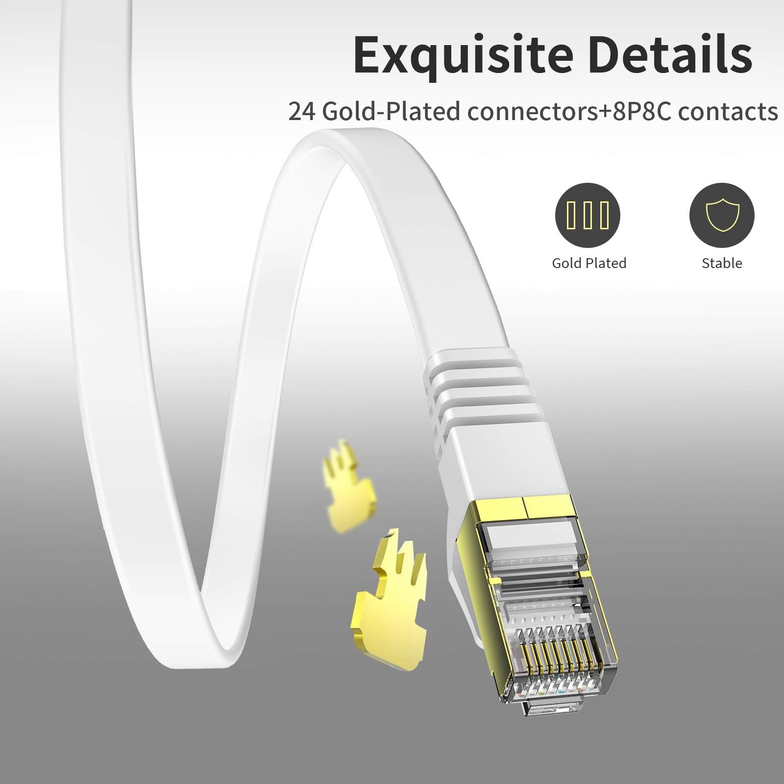 Veetop Cat7 Ethernet Cable, 49ft/15m Cat 7 Network Cable High Speed 10 Gbps Internet Cord Flat Ethernet Wire with Shielded RJ45 Connectors for Computer Laptop Router Modem Switch Box