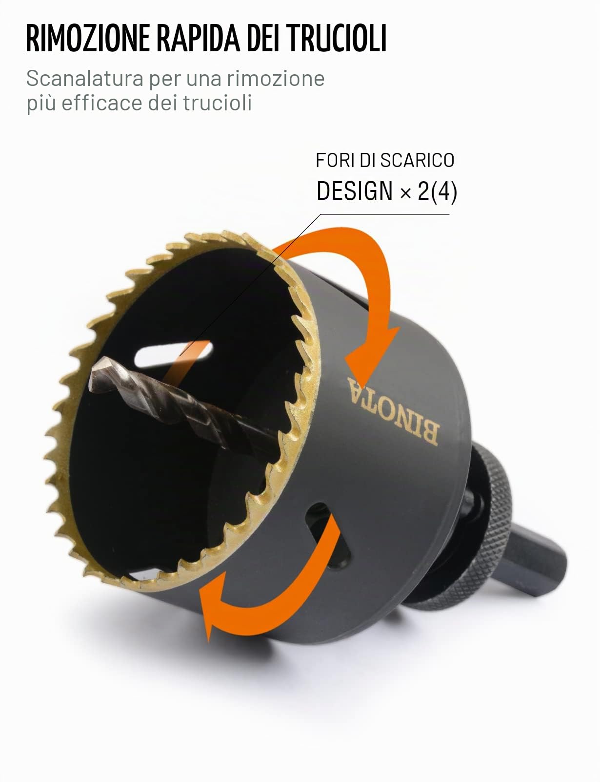 BINOTA Sega a Tazza Bimetallica M42, Kit 22-68 mm, per Metallo, Legno, Compensato, PVC, Fibra di Legno, Cartongesso, Set 22 25 29 35 40 51 60 68mm