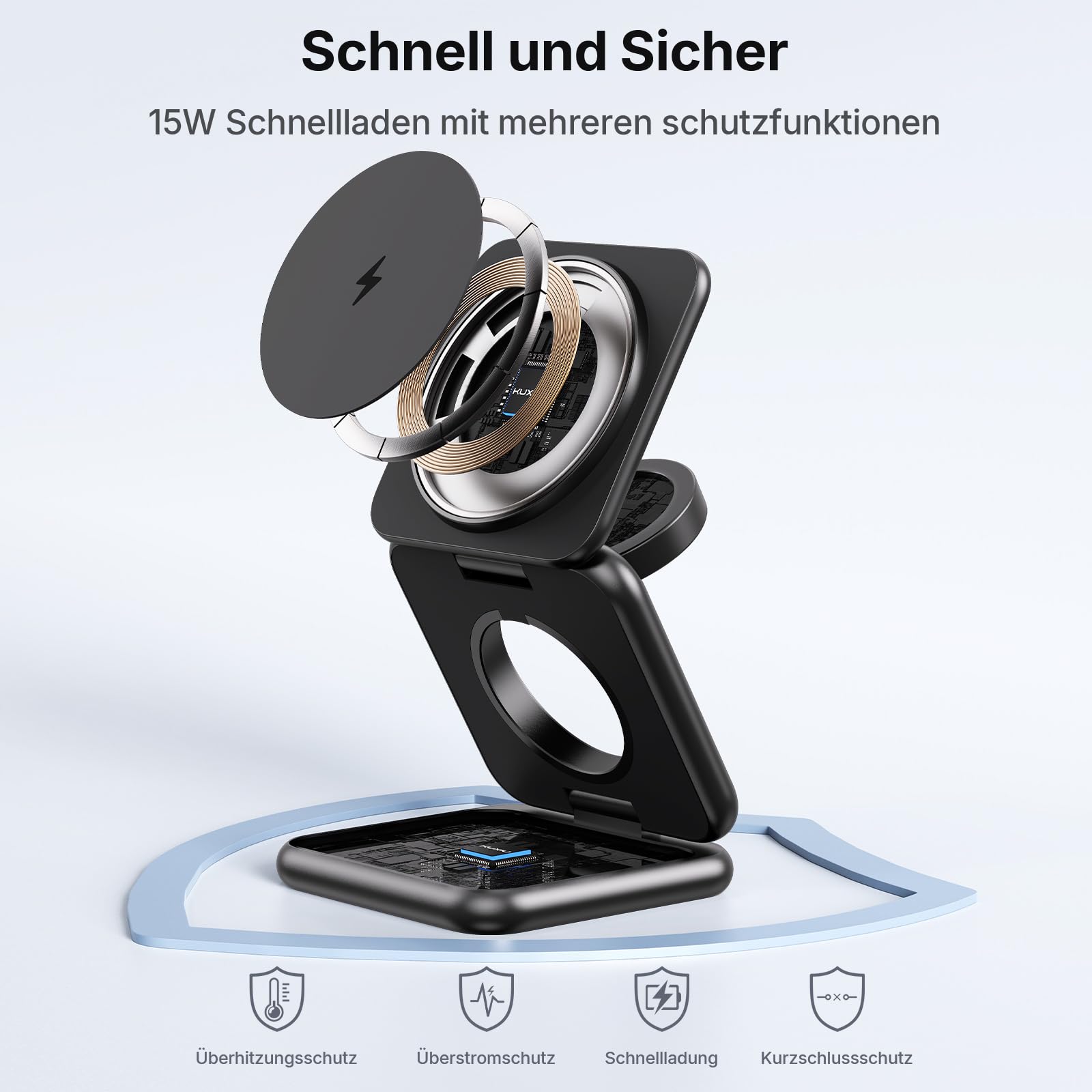 KU XIU 3 in 1 Magnetisch Induktive Ladestation für Samsung | Aluminium Kabellose Ladegerät Faltbare für Samsung S26 Ultra S25 S24 S23 Z Flip Fold, für Galaxy Watch und Galaxy Buds