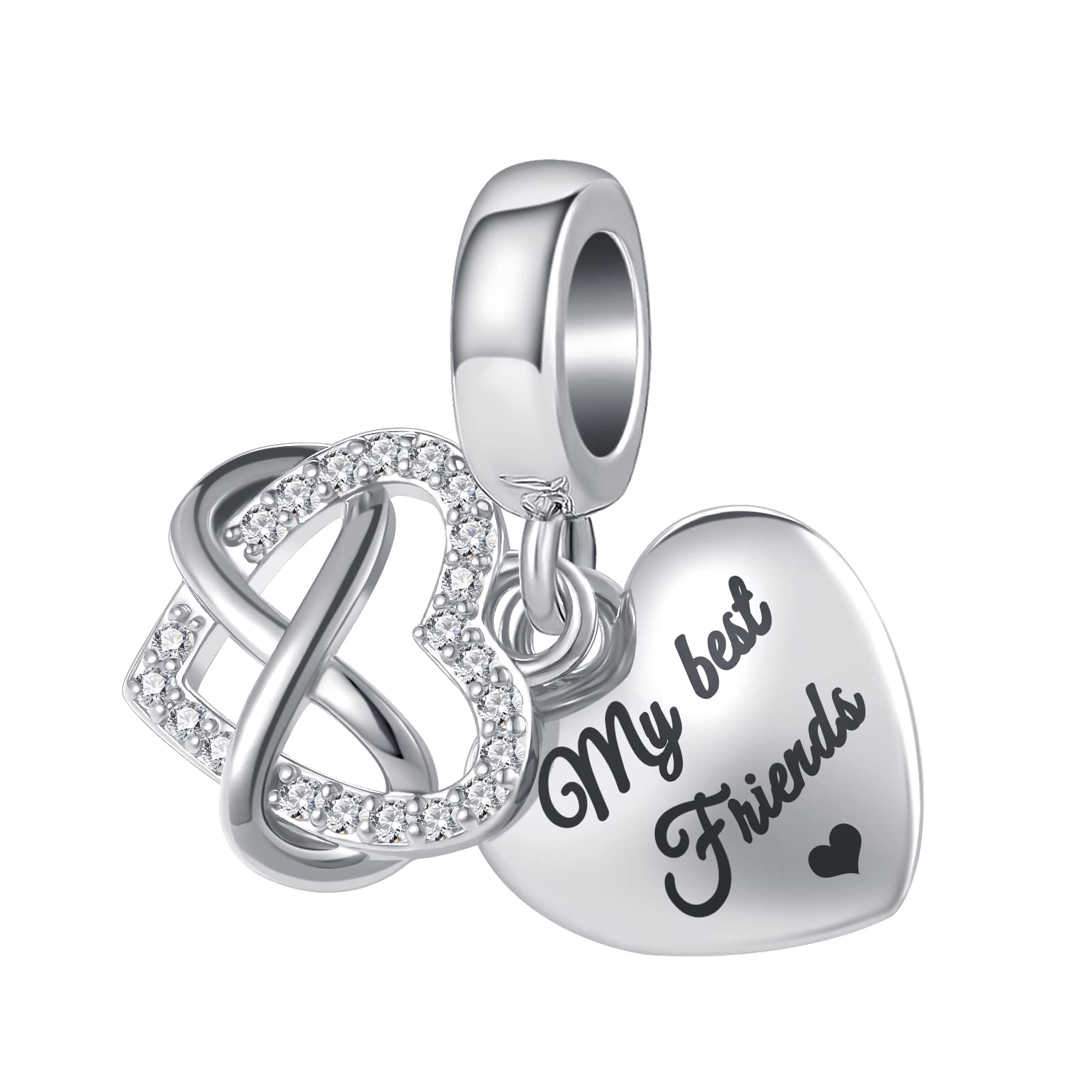 Abalorio de corazón Infinity BFF de alta resistencia con cristal pulido sobre base 3