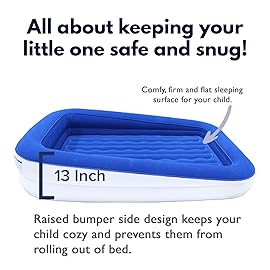 King Koil Luxury Toddler Inflatable Child Airbed, Travel Bed with Built-in Safety Bumper, Portable Air Mattress for Kids, Includes High-Speed Pump - Blue