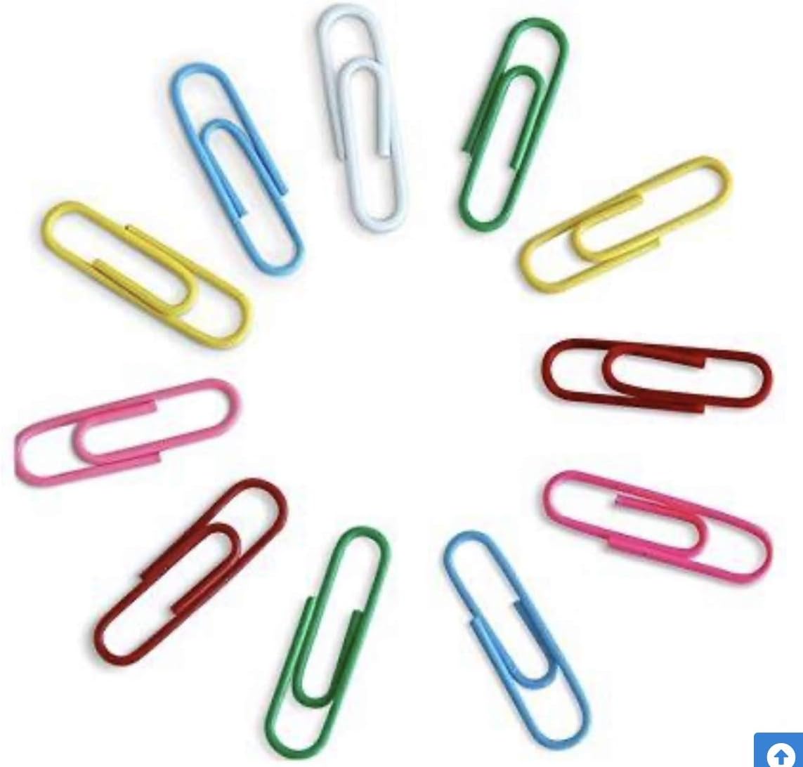 WONDER U Clips, Plastic Coated Multicolour Medium GEM Clip, (Pack of 100 pcs) Paper Clip