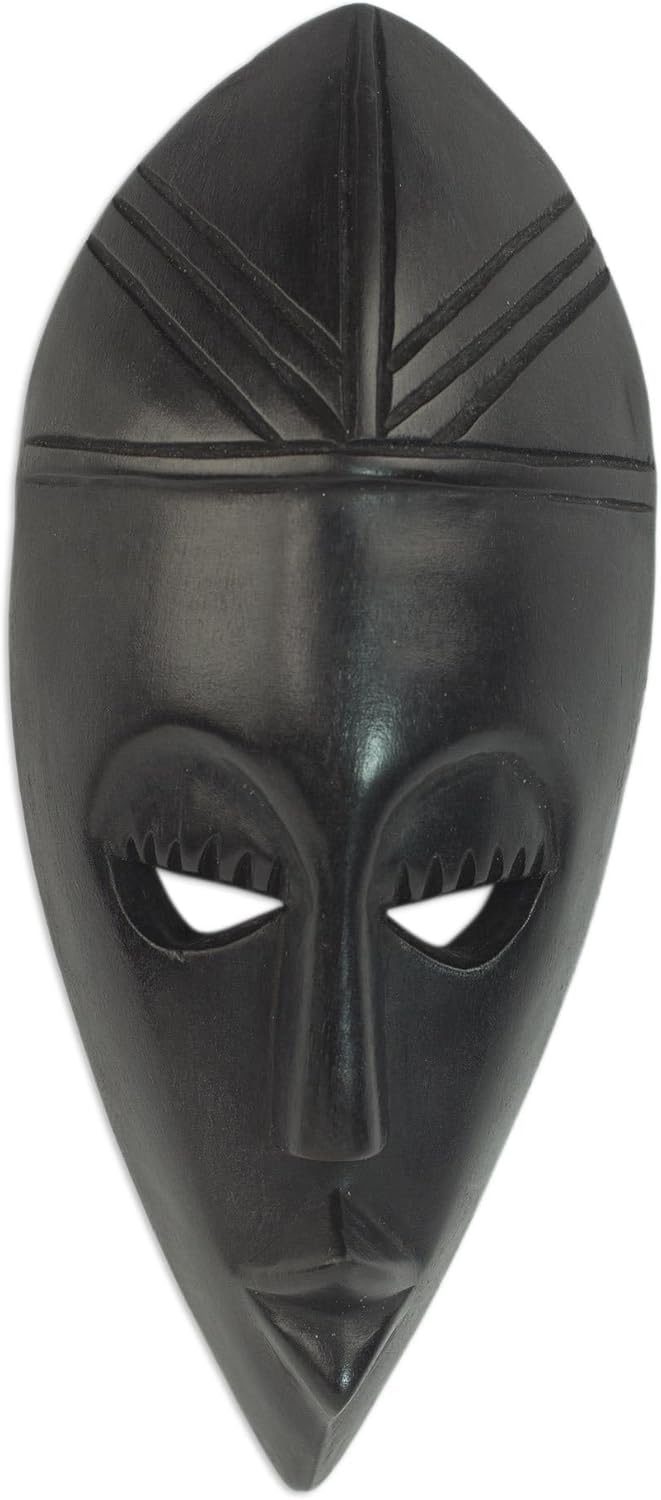 NOVICA Decorative Ghanaian Sese Wood Mask, Black, 'Prudence'