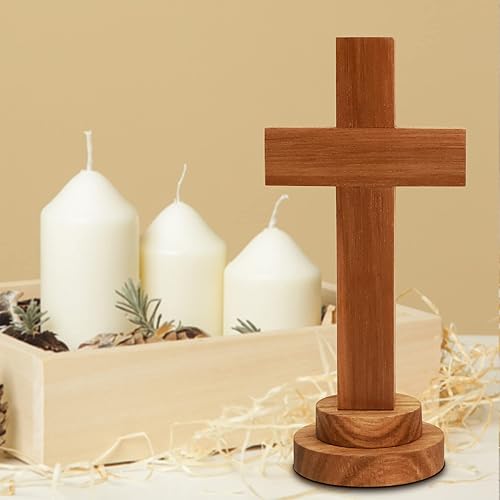 Miniatura 7 de Attivolife Estatua de cruz de madera con soporte, cruz espiritual cristiana de Jesús, regalo religioso para Pascua católica y Navidad, mesa de