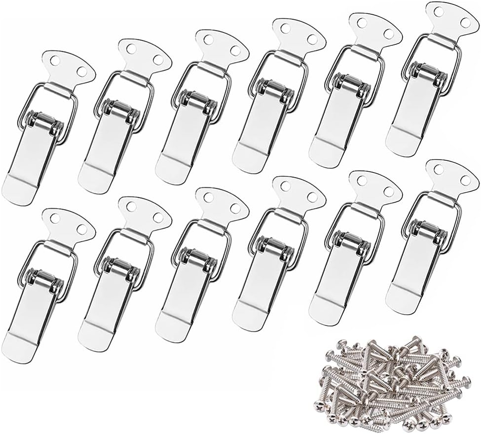 12Pcs Stainless Steel Spring Loaded Toggle Latches with 48Pcs Mounting Screws, AUHOKY Case Box Chest Trunk Latch Catches Hasps Clamps (72mm Overall Length)