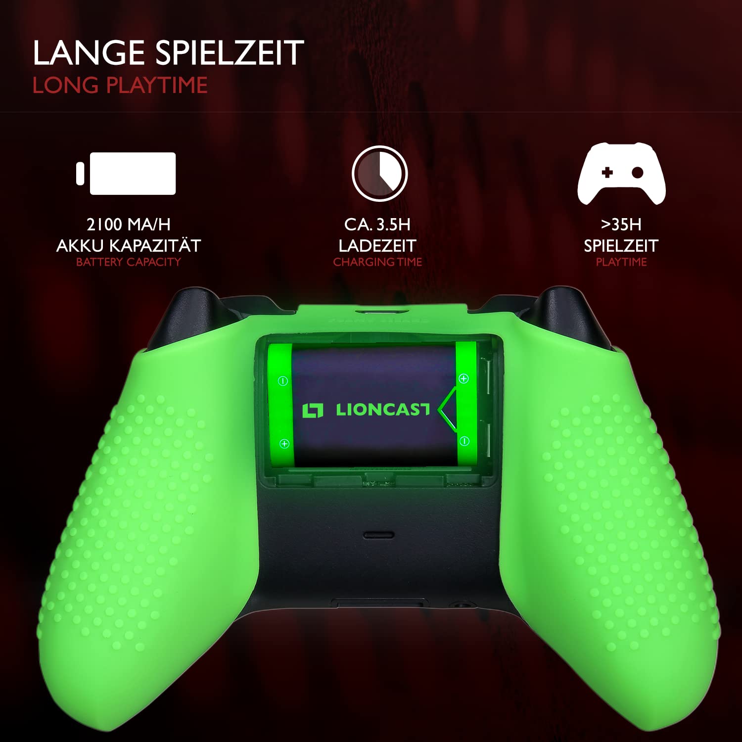 Lioncast Batteria compatibile con controller Xbox (2 batterie), batteria ricaricabile per controller Xbox serie X, serie X, stazione di ricarica della batteria con display a LED