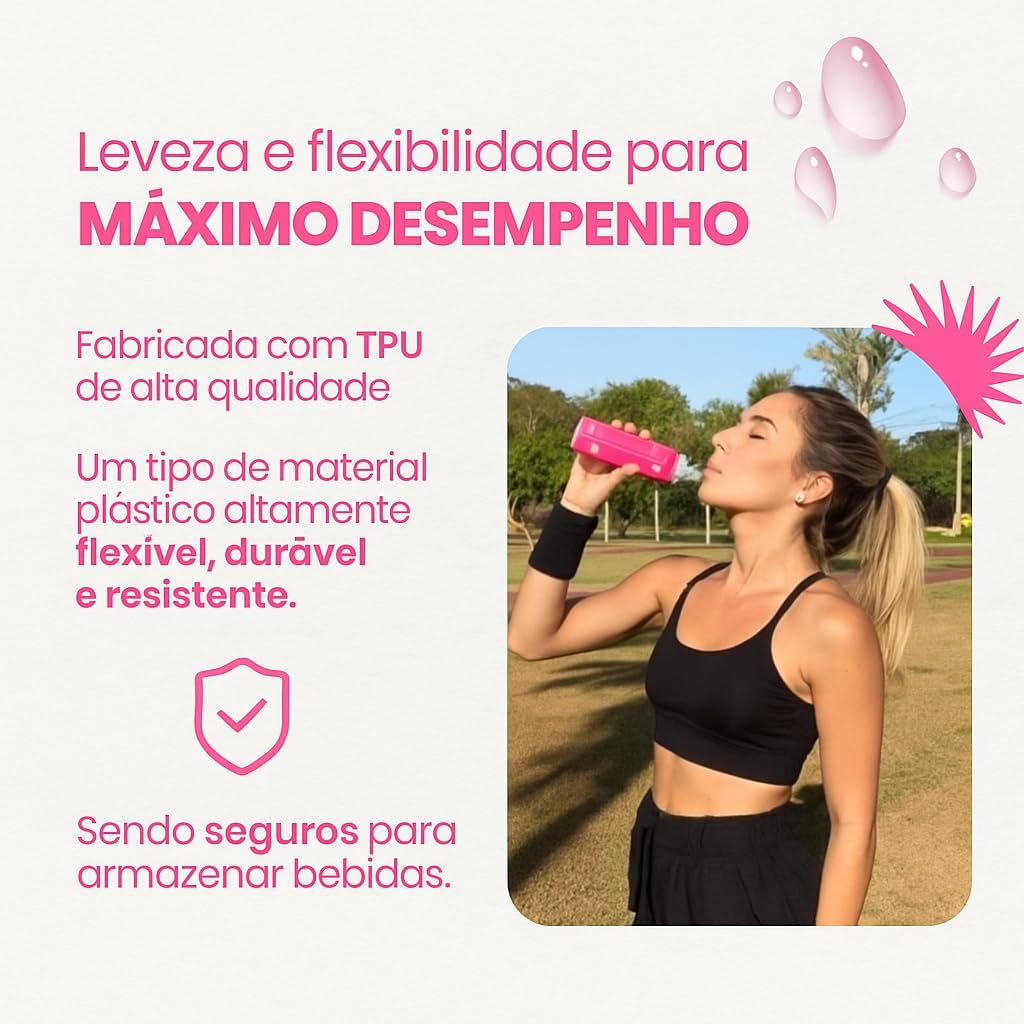 Garrafa Dobrável Soft Flash 250ml Squeeze Bico Anti Vazamento Corrida Bike Ciclismo Hidratação Reutilizável Livre de Bpa Tampa de Proteção Contra Sujeiras Todos Os Esportes (Azul) (Rosa)