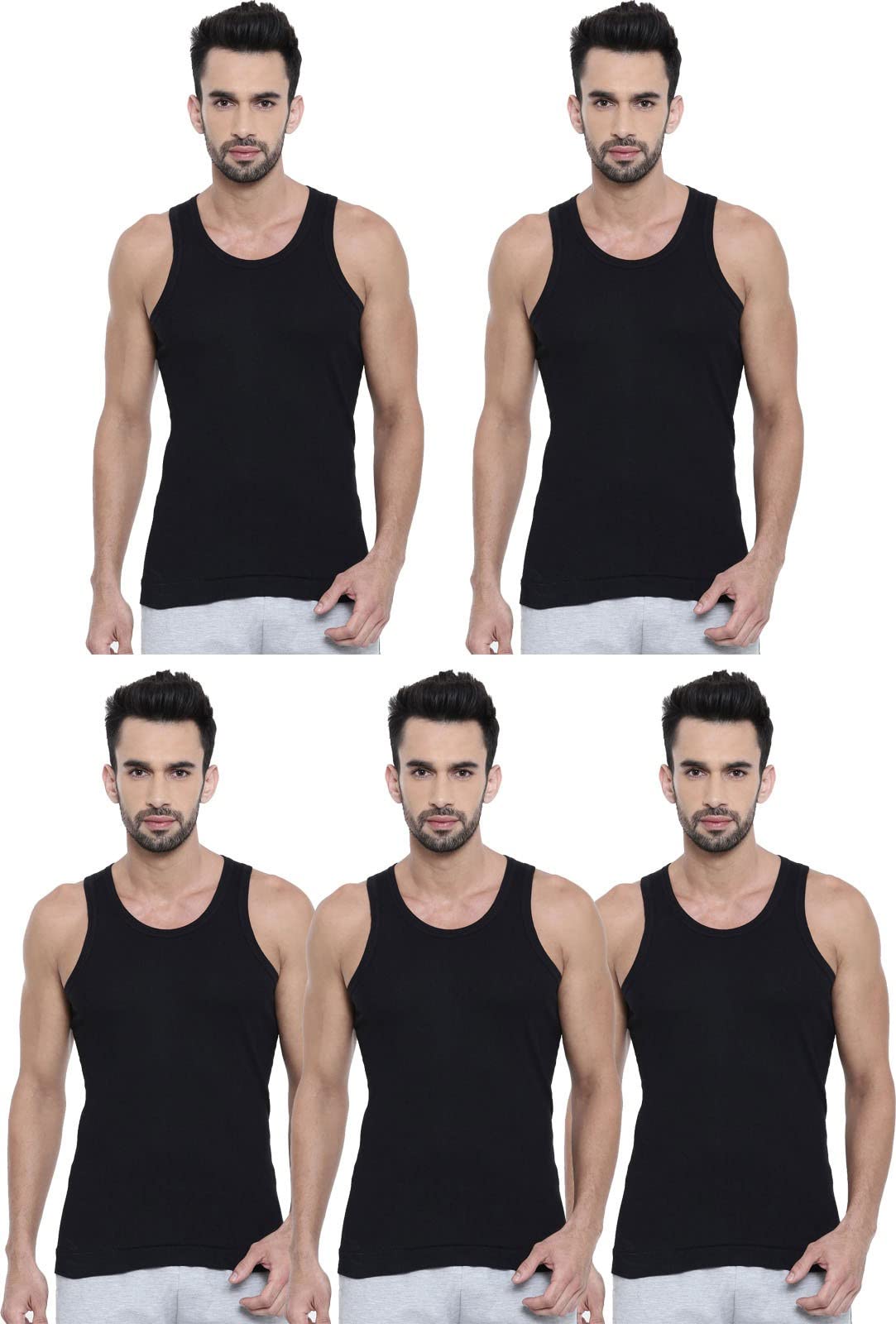 dixcy scott Men's Black Ribbed Cotton Fabric Round Neck Sleeveless Vest - Pack of 5 (#Dixcy-Derby-100 CM)-picture-38