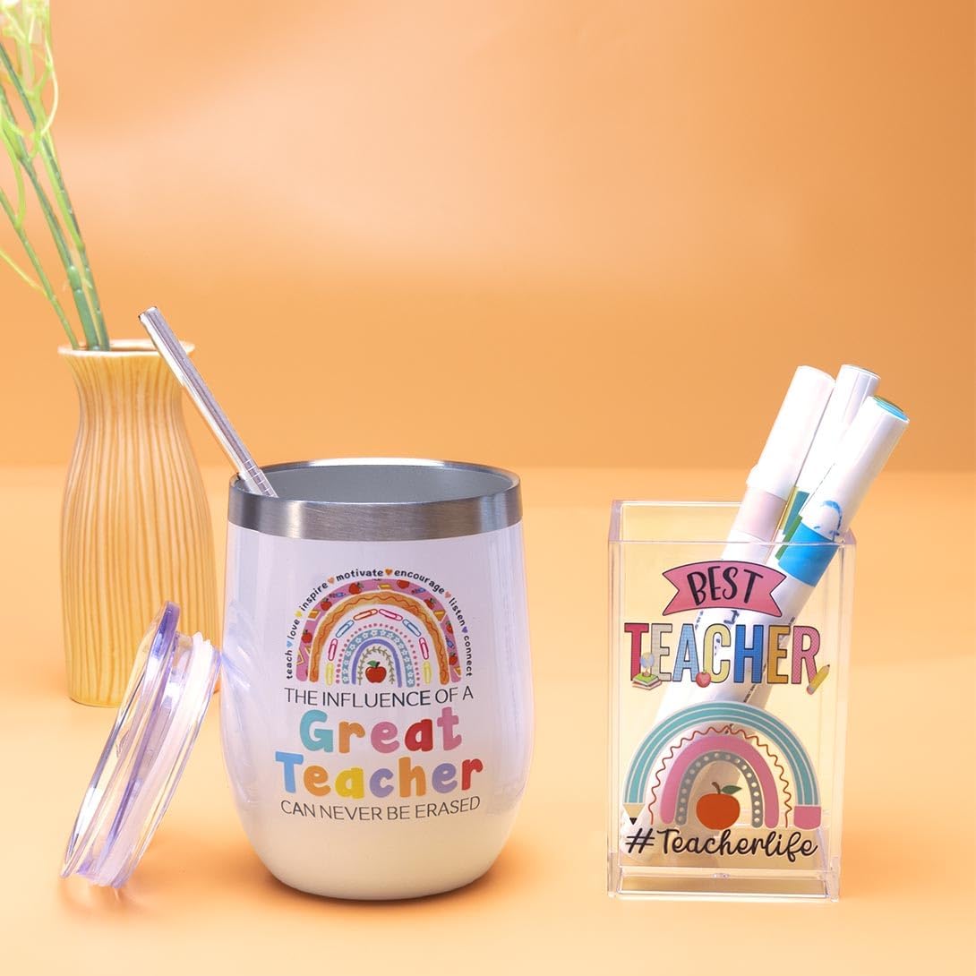 Teacher Appreciation Gift Set - Rose Gold Wine Tumbler, Bookmarks, Keychain, Cards for Women, Back to School & Christmas - Image 4