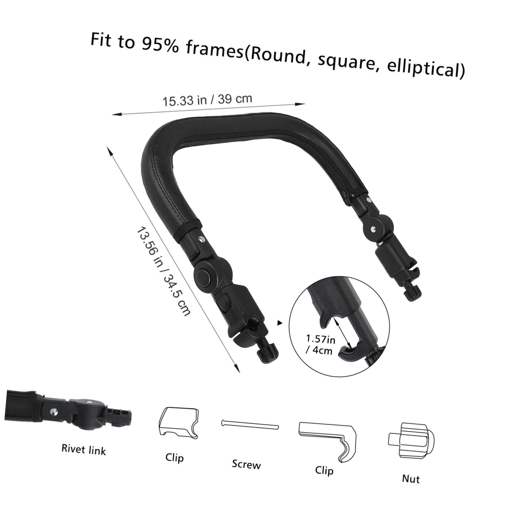 Bracciolo Passeggino Regolabile in PU Pelle e Ferro Barra Paraurti con Pulsanti Staccabili per Accessori Passeggini Sostituzione Pratica e Resistente Compatibile con Oltre dei