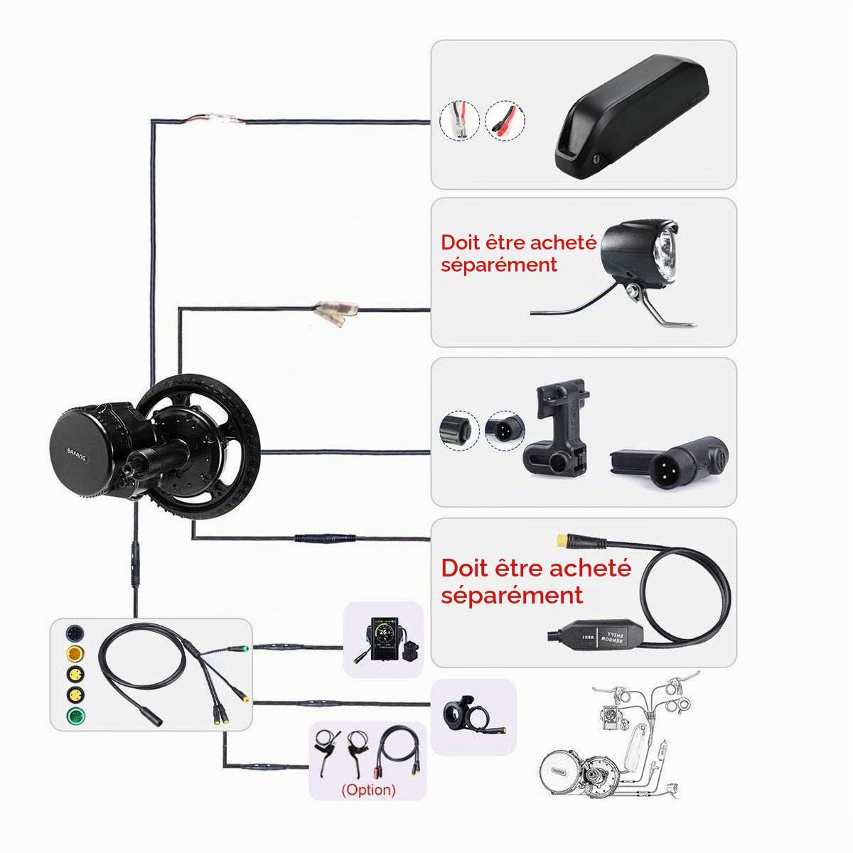 Bafang BBS01B 36V 250W Moteur à Vélo Électrique Mid Drive Kit de Conversion Ebike Moteur Mid pour VTT Vélo De Route 13ah Batterie