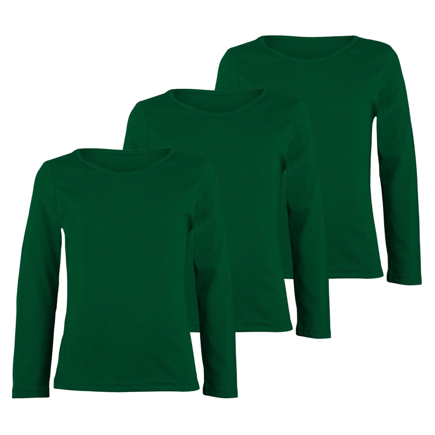 Camiseta lisa para niños, paquete de 3 camisetas escolares de cuello redondo para niñas, camiseta de manga larga para niños, camiseta básica elástica de verano, camiseta deportiva ligera