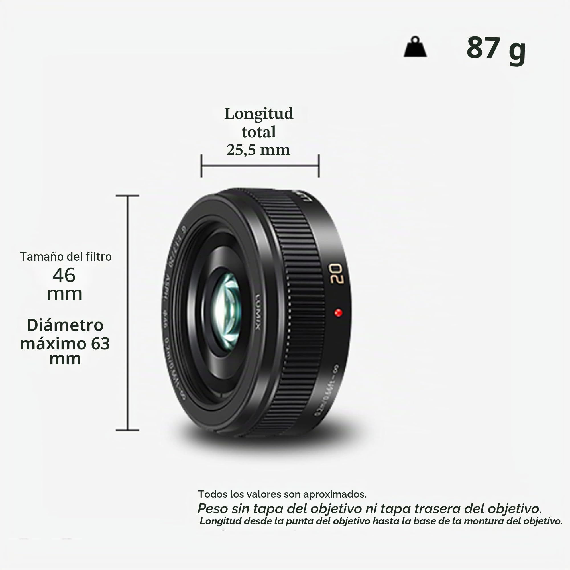 Panasonic LUMIX H-H020AE-K - Objetivo Focal Fija para Cámaras de Montura M4/3 (Focal 20 mm, F1.7, Tamaño Filtro 46 mm, Lentes Asféricas), Negro