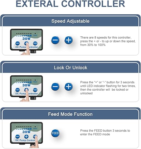 Miniatura 6 de JEREPOND Bomba de CC de acuario nano de 310 GPH con controlador, bomba de retorno DC24V pequeña de 12 W para tanque de peces pequeño, elevación