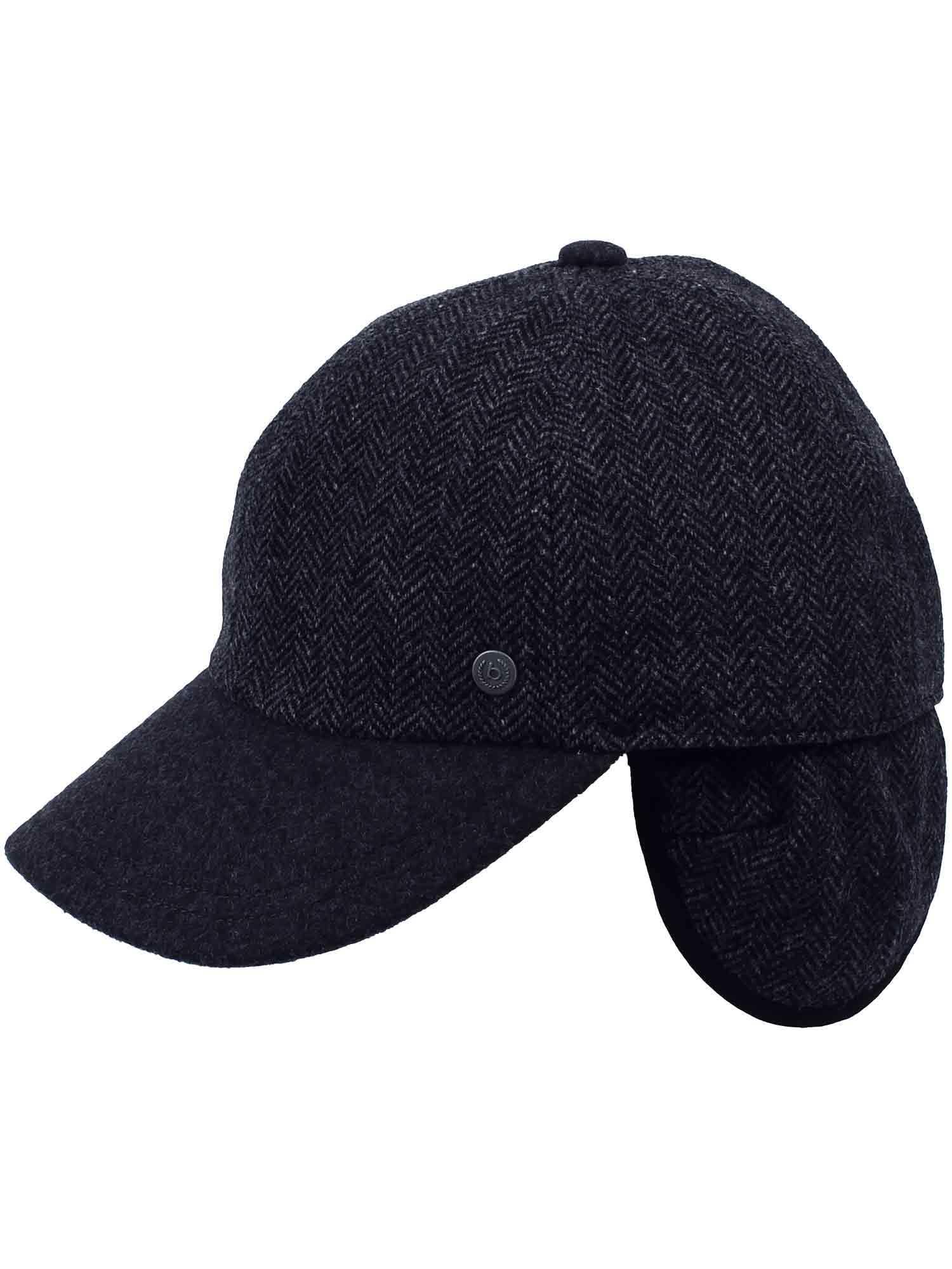bugatti Wetterabweisende Flatcap mit Fischgrat-Design und Ohrenklappen | Hutgröße 57, 59, 61 | Aus reiner Wolle