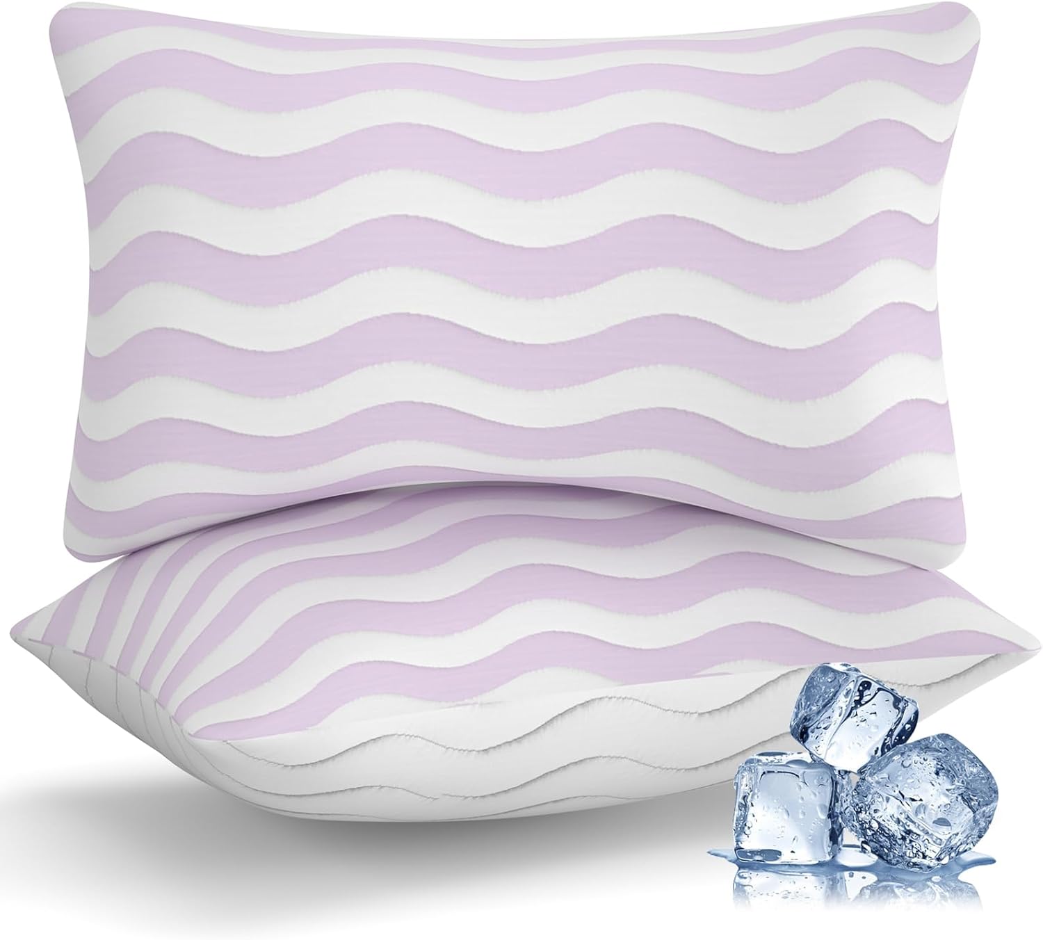 Pillows Queen Size Set of 2 - Cooling Shredded Memory Foam Bed Pillows for Sleeping, Adjustable Loft for Side, Back, and Stomach Sleepers, Medium Firm Support with Washable Cover, Mauve