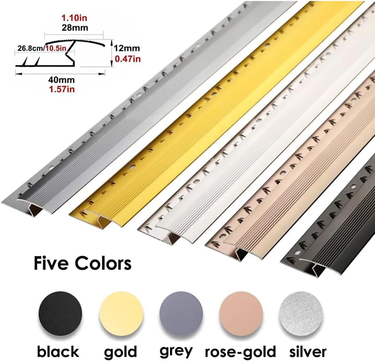 Flooring Transition Strip,Carpet To Tile Threshold Strip,Aluminum Alloy Edging Trim Strip,Gap Covering Joining Strips