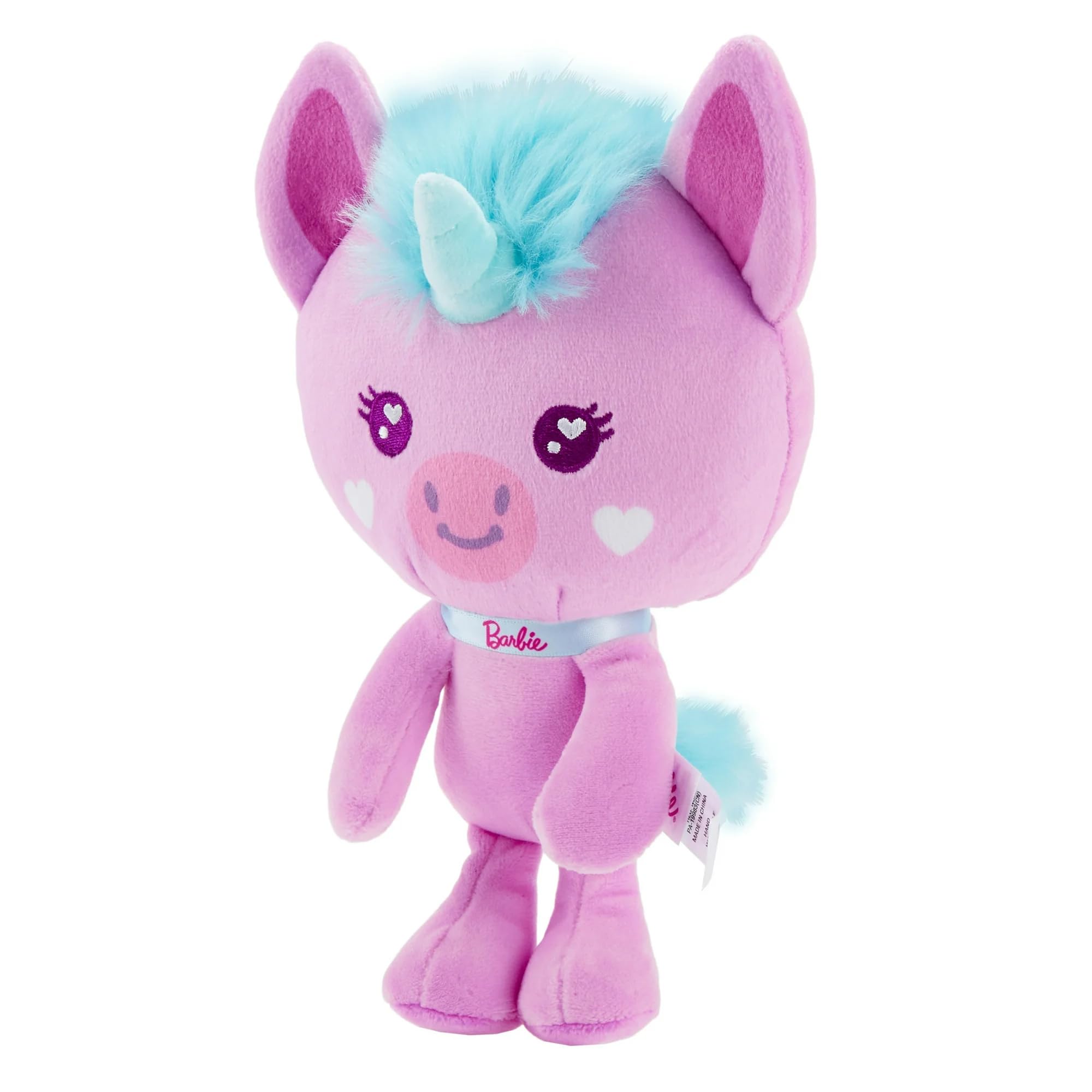Barbie Plüschtier, 17,8 cm, rosa Haustier-Einhorn, Plüschtier mit Glitzerhalsband