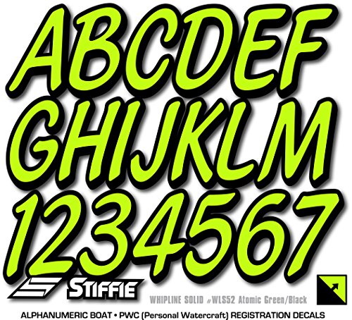 Image of STIFFIE Whipline Solid Atomic Green /Black 3 inch Alpha-Numeric Registration Identification Numbers Stickers Decals for Boats & Personal Watercraft