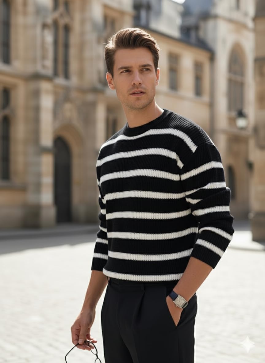 Men's Striped Crew Neck Winter Sweater