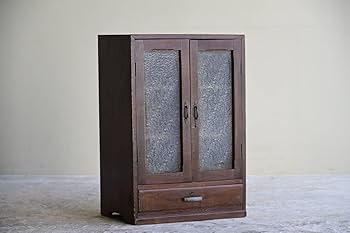 ヴィンテージ 飾り棚 木製 モールガラス 無垢材 収納 レトロ ビンテージ Amazon.co.jp: 【骨董品】レトロ本棚ガラス扉付き無垢材木製収納