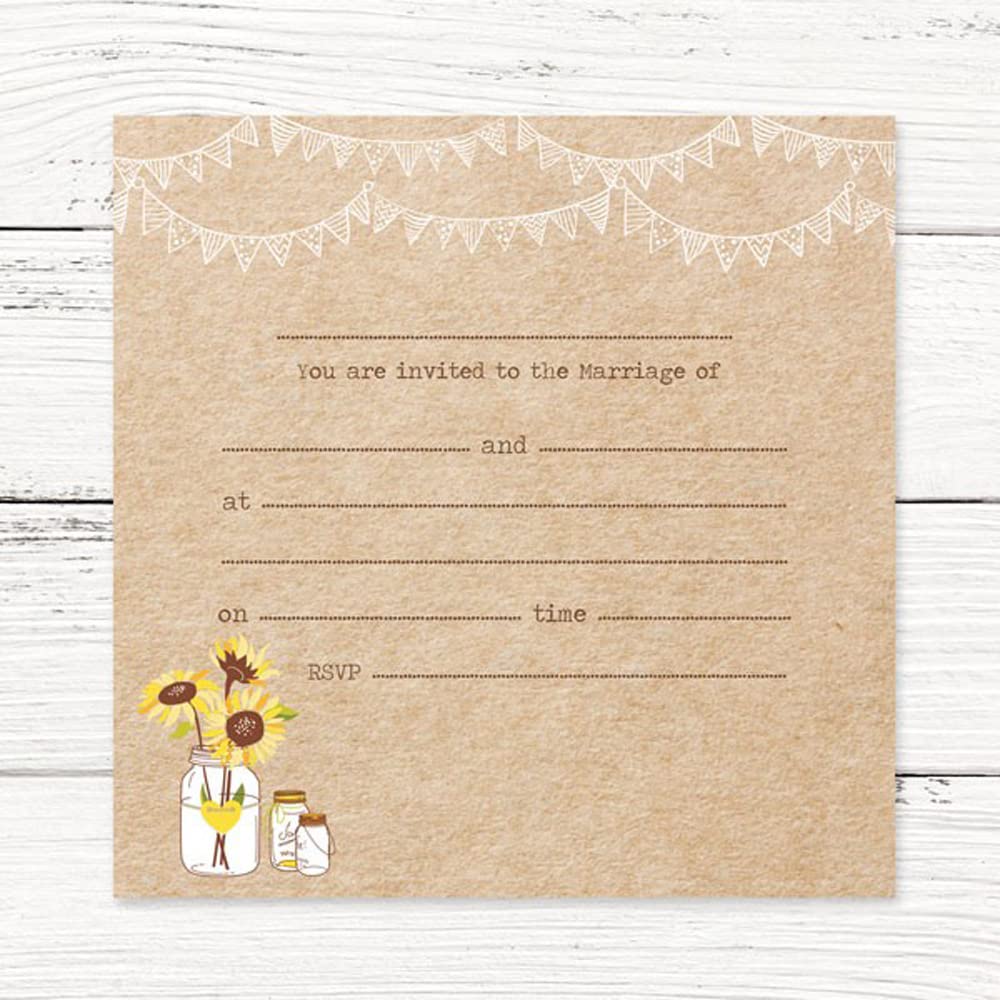Dotty about Paper Premium Wedding Postcard Invitations, Rustic Sunflowers