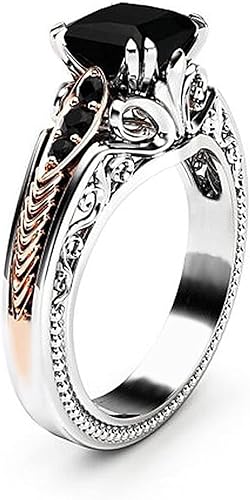 Miniatura 5 de Anillo de plata de ley 925 brillante con diamantes negros con circonita cúbica, anillo de compromiso de eternidad, anillo de boda para mujer