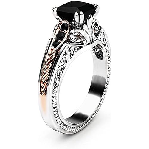 925 Sterling Silver Shiny Full Diamond Black Gemstone Ring Cubic Zirconia Rings CZ Diamond Ring Eternity Engagement Wedding Band Ring for Women