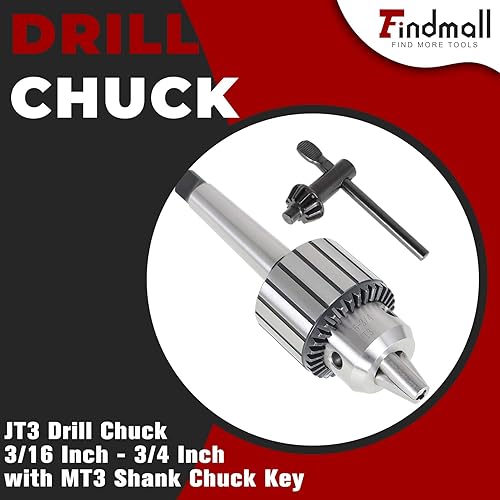 Miniatura 2 de findmall JT3 - Portabrocas de 316 pulgadas - 34 pulgadas, portabrocas súper resistente con llave de portabrocas MT3